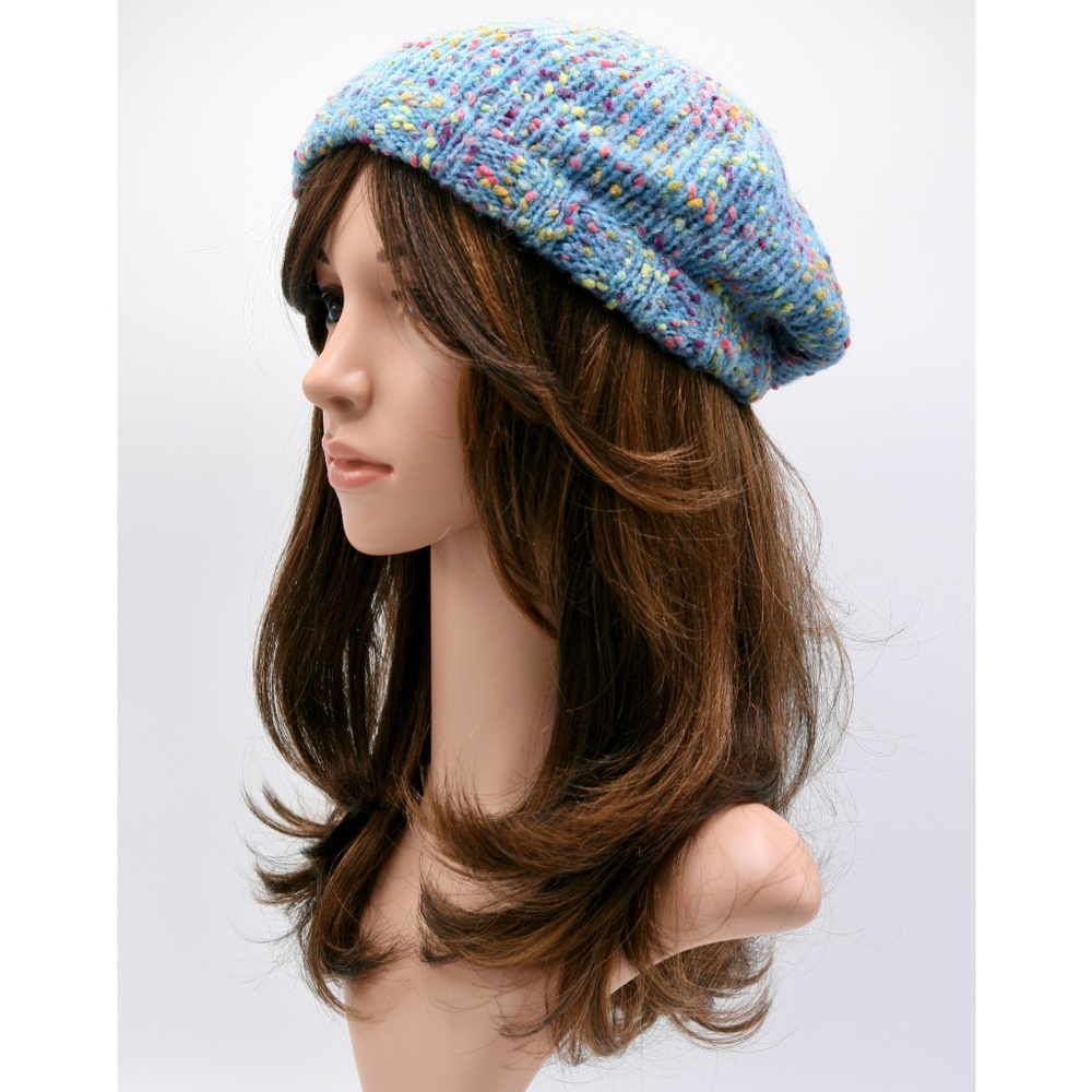 V. FRAAS Speckled Knit Turquoise Wool Blend Beret